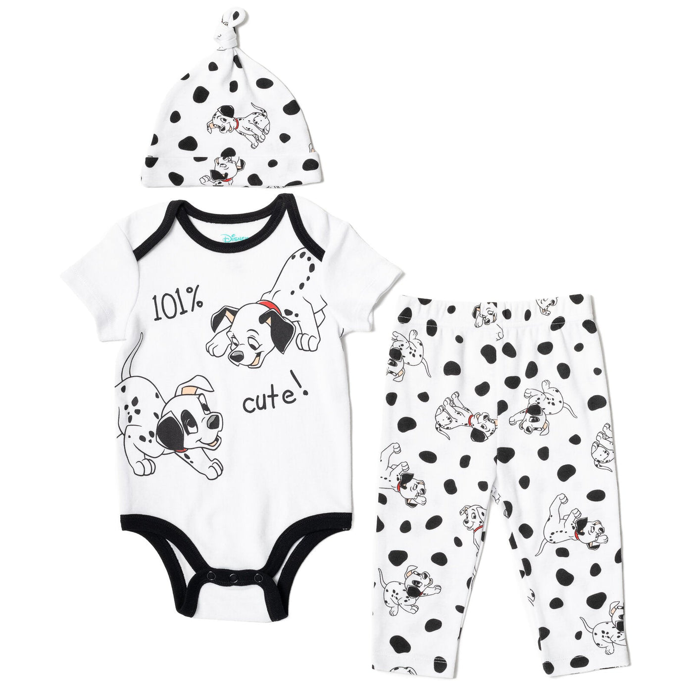 Disney 101 Dalmatians Patch Bodysuit Pants and Hat 3 Piece Outfit Set - imagikids