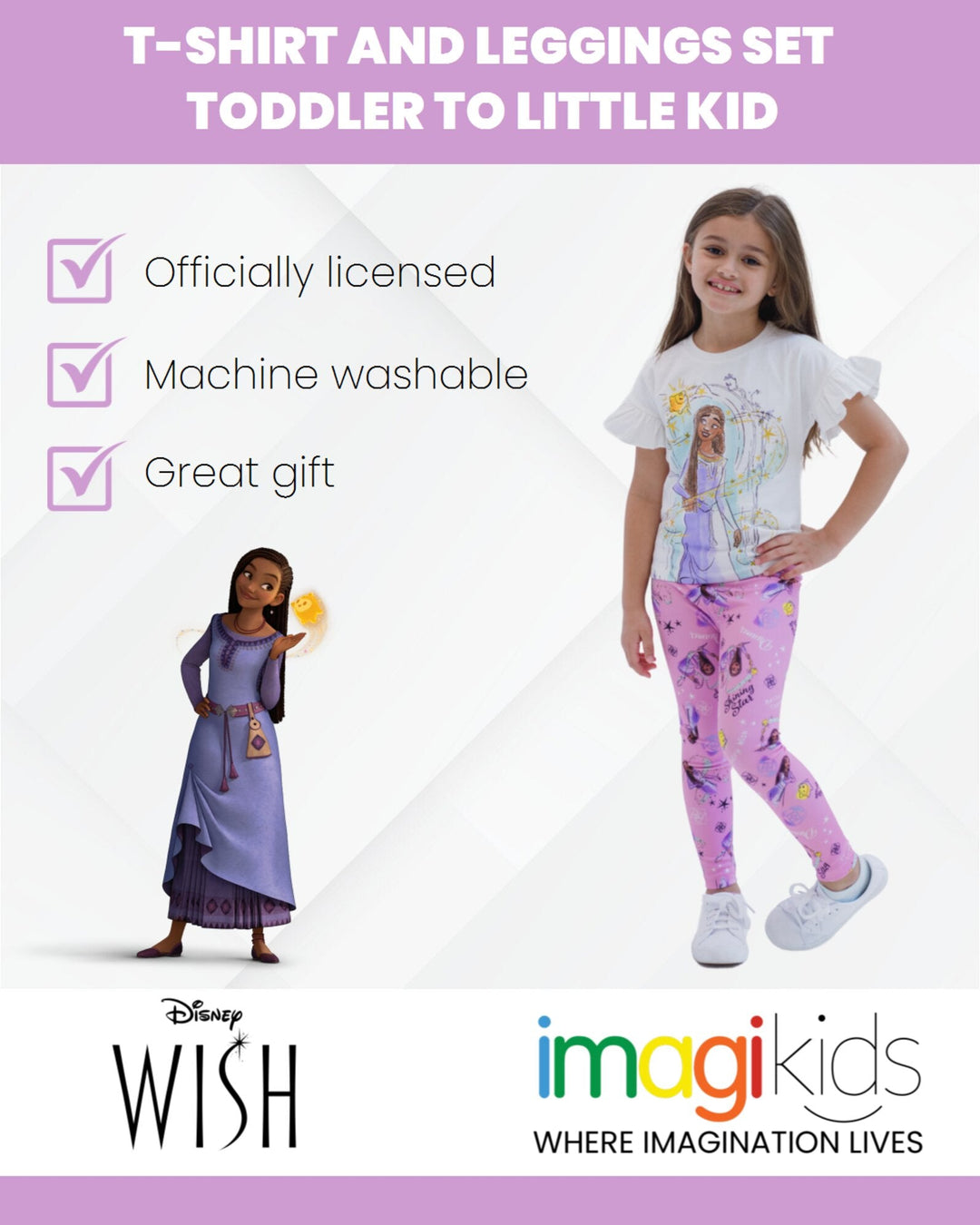 Disney Asha Star Girls T-Shirt and Leggings Outfit Set - imagikids