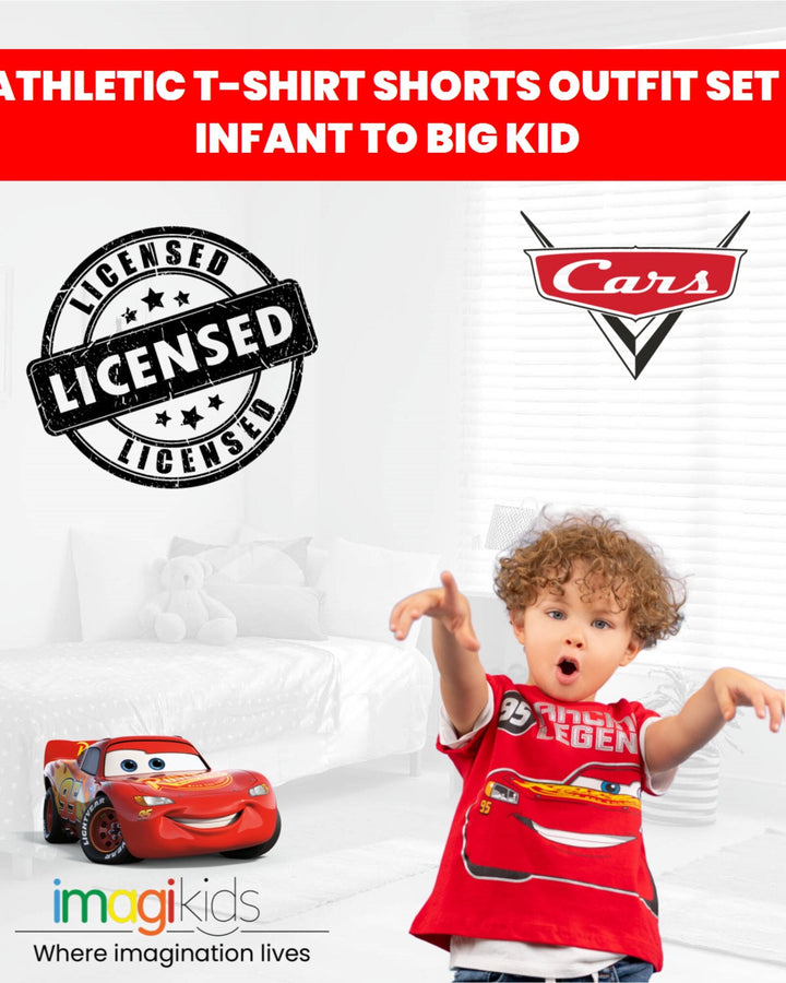 Disney Cars Lightning McQueen Athletic T-Shirt Mesh Shorts Outfit Set - imagikids