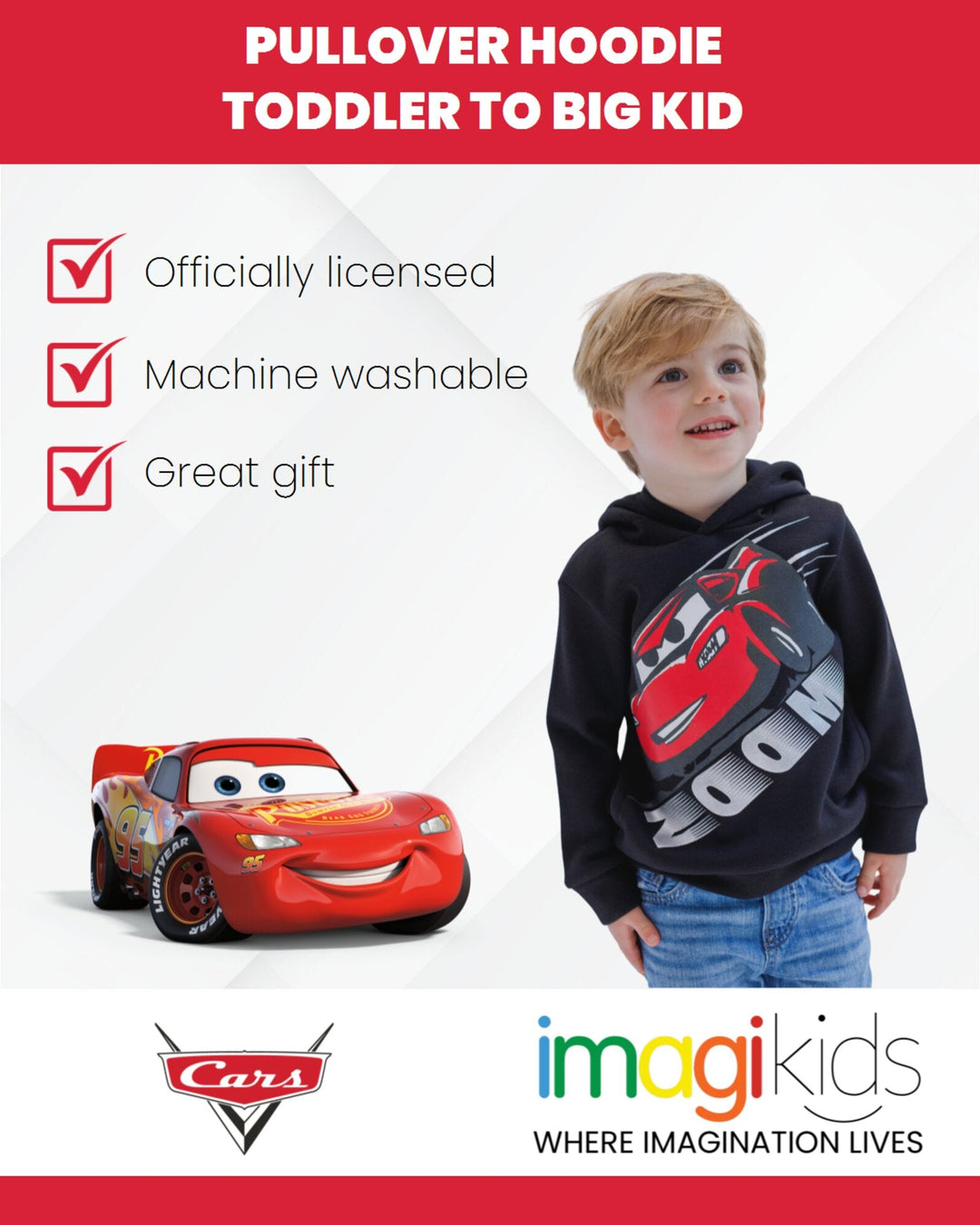 Disney Cars Lightning McQueen Fleece Pullover Hoodie - imagikids