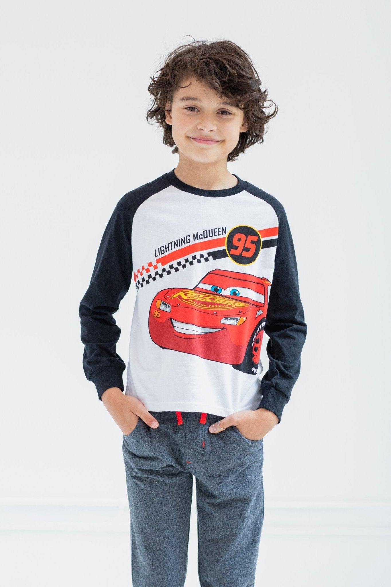 Disney Cars Lightning McQueen T-Shirt and Jogger French Terry Pants Outfit Set - imagikids