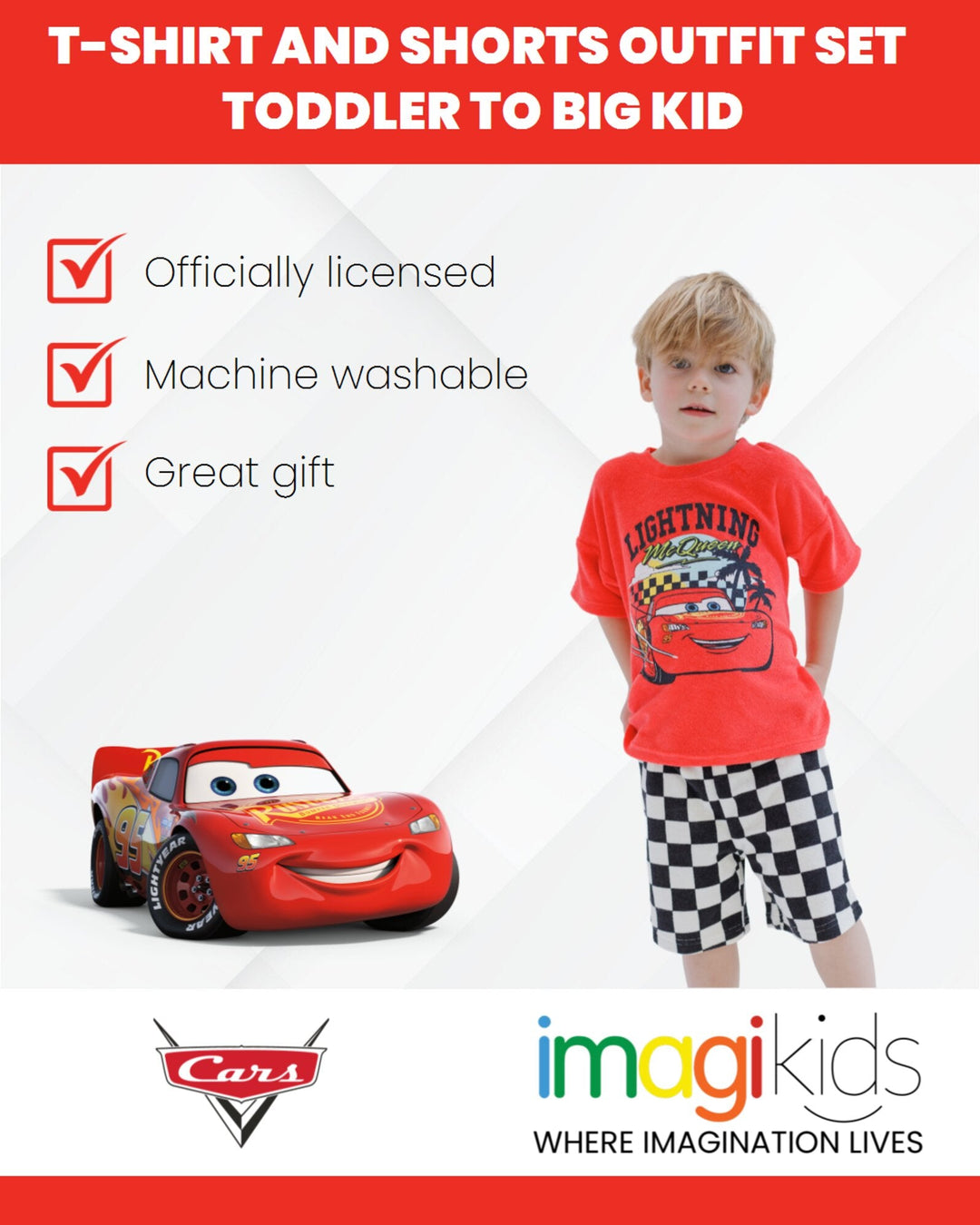 Disney Cars Lightning McQueen T-Shirt and Shorts Outfit Set - imagikids