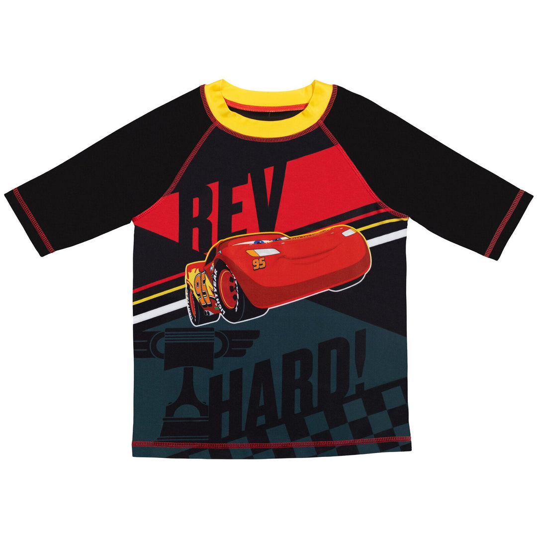 Disney Cars Lightning McQueen UPF 50+ Pullover Rash Guard Swim Trunks Outfit Set - imagikids