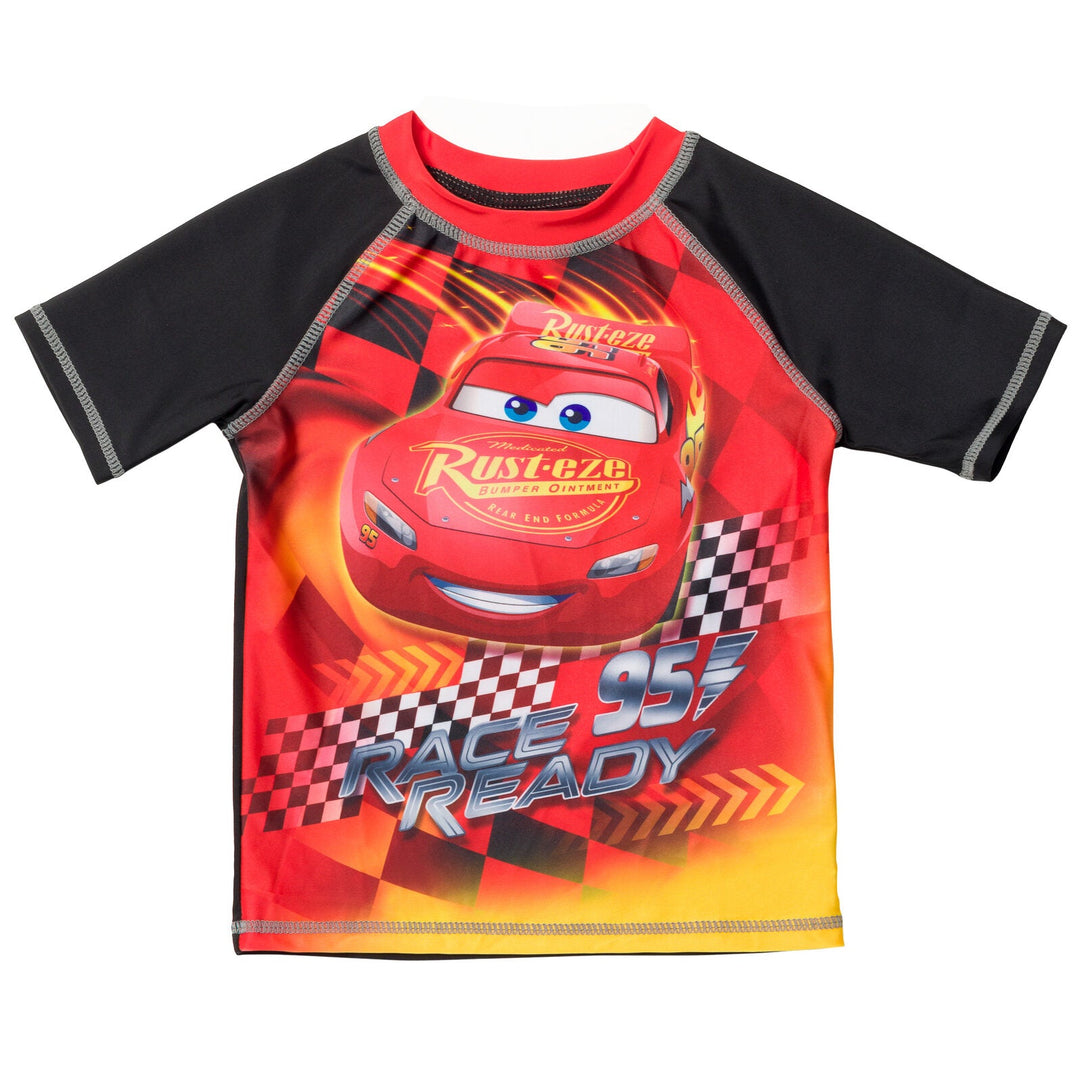 Disney Cars Lightning McQueen UPF 50+ Rash Guard Swim Trunks Outfit Set - imagikids