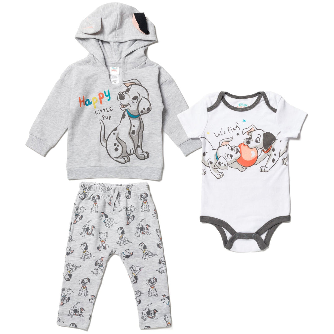 Disney Disney Classics Patch Fleece Pullover Hoodie Bodysuit and Pants 3 Piece Outfit Set - imagikids