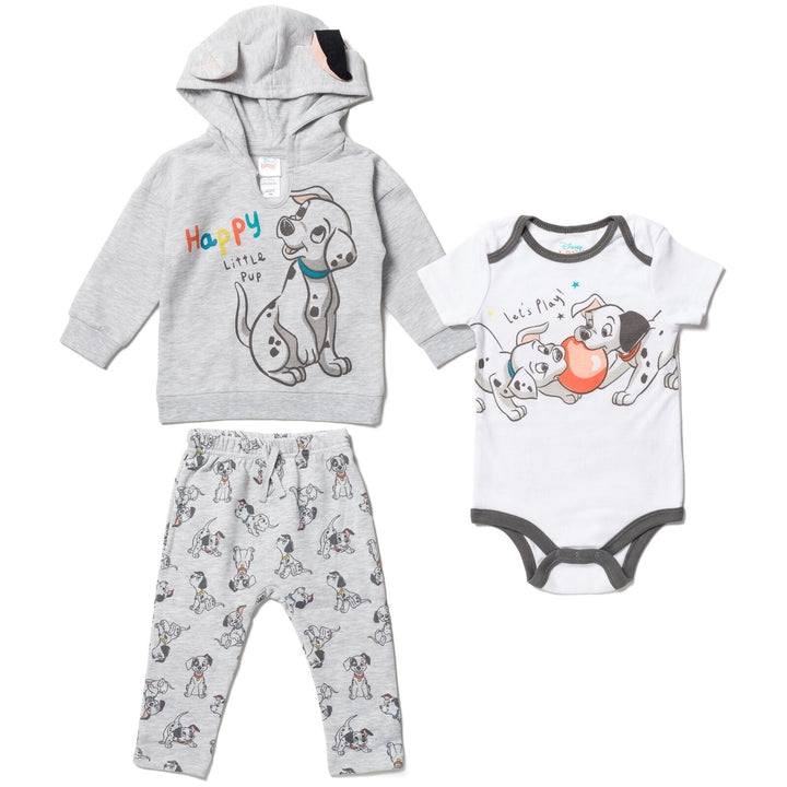 Disney Disney Classics Patch Fleece Pullover Hoodie Bodysuit and Pants 3 Piece Outfit Set - imagikids