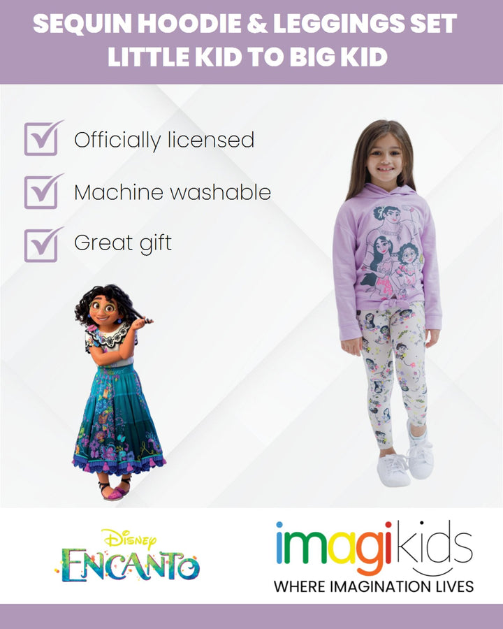 Disney Encanto Sequin Pullover Fleece Hoodie and Leggings Outfit Set - imagikids