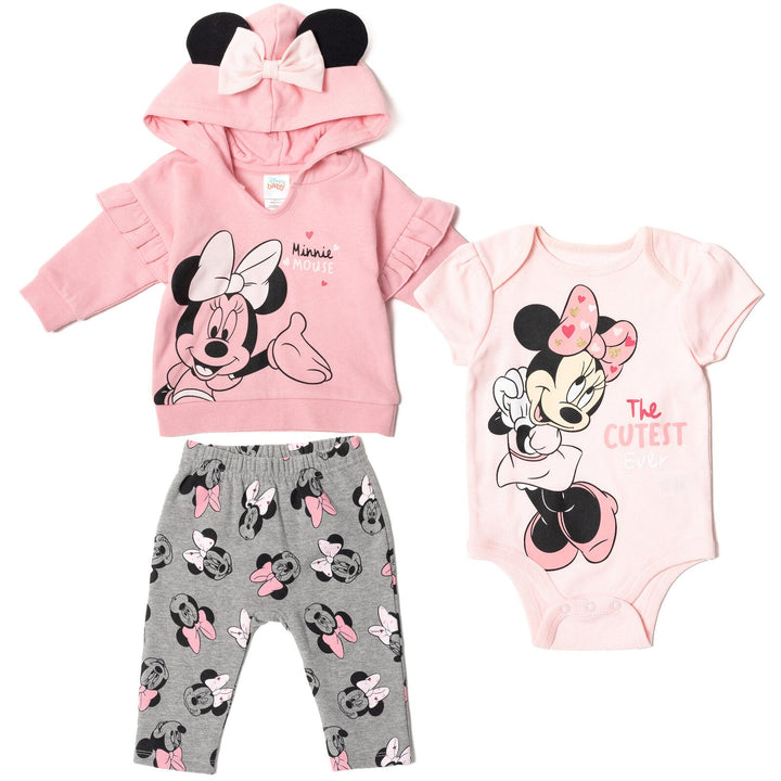 Disney Fleece Pullover Hoodie Bodysuit and Pants 3 Piece Outfit Set - imagikids