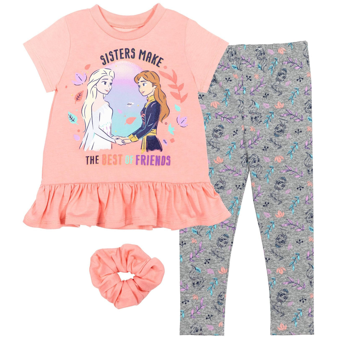 Disney Frozen Peplum T-Shirt Leggings and Scrunchie 3 Piece Outfit Set - imagikids