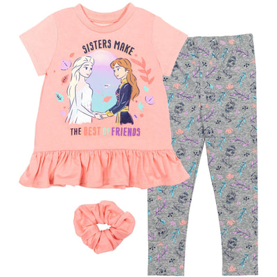 Disney Frozen Peplum T-Shirt Leggings and Scrunchie 3 Piece Outfit Set - imagikids