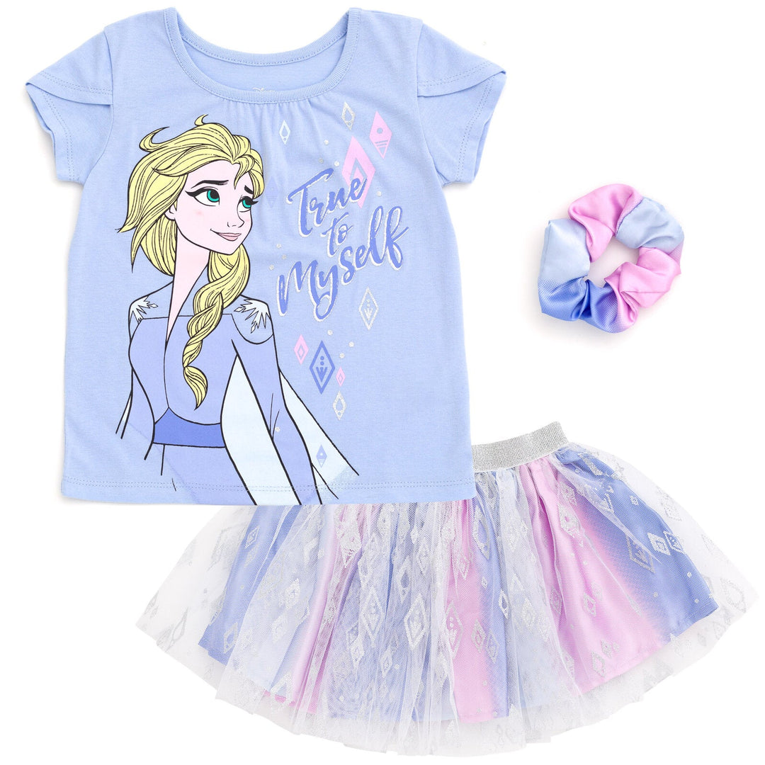 Disney Frozen Queen Elsa Cosplay T-Shirt Mesh Skirt and Scrunchie 3 Piece Outfit Set - imagikids