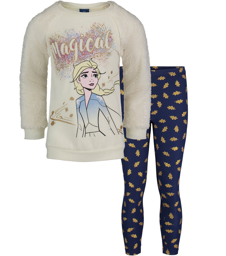 Disney Frozen Queen Elsa Fur Fleece T-Shirt and Leggings Outfit Set - imagikids