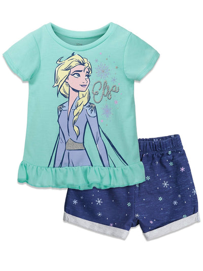 Disney Frozen Queen Elsa Peplum T-Shirt and French Terry Shorts Outfit Set - imagikids