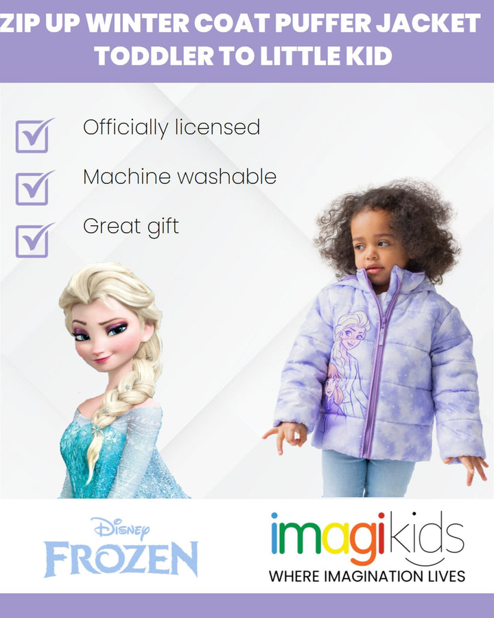 Disney Frozen Zip Up Winter Coat Puffer Jacket - imagikids