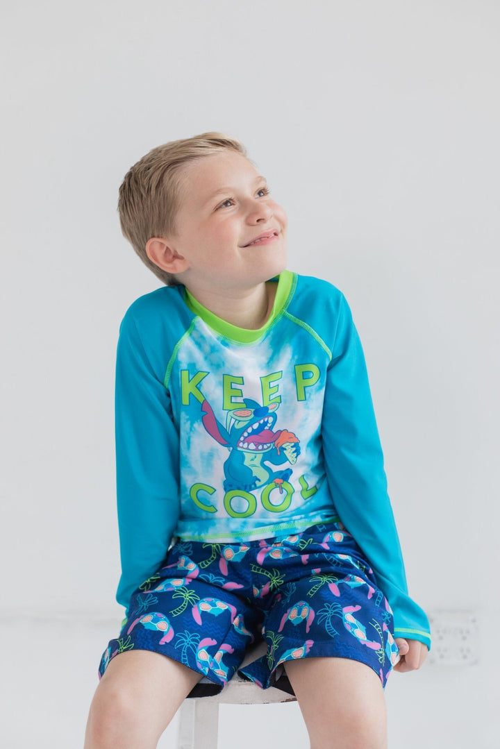 Disney Lilo & Stitch UPF 50+ Rash Guard Swim Trunks - imagikids