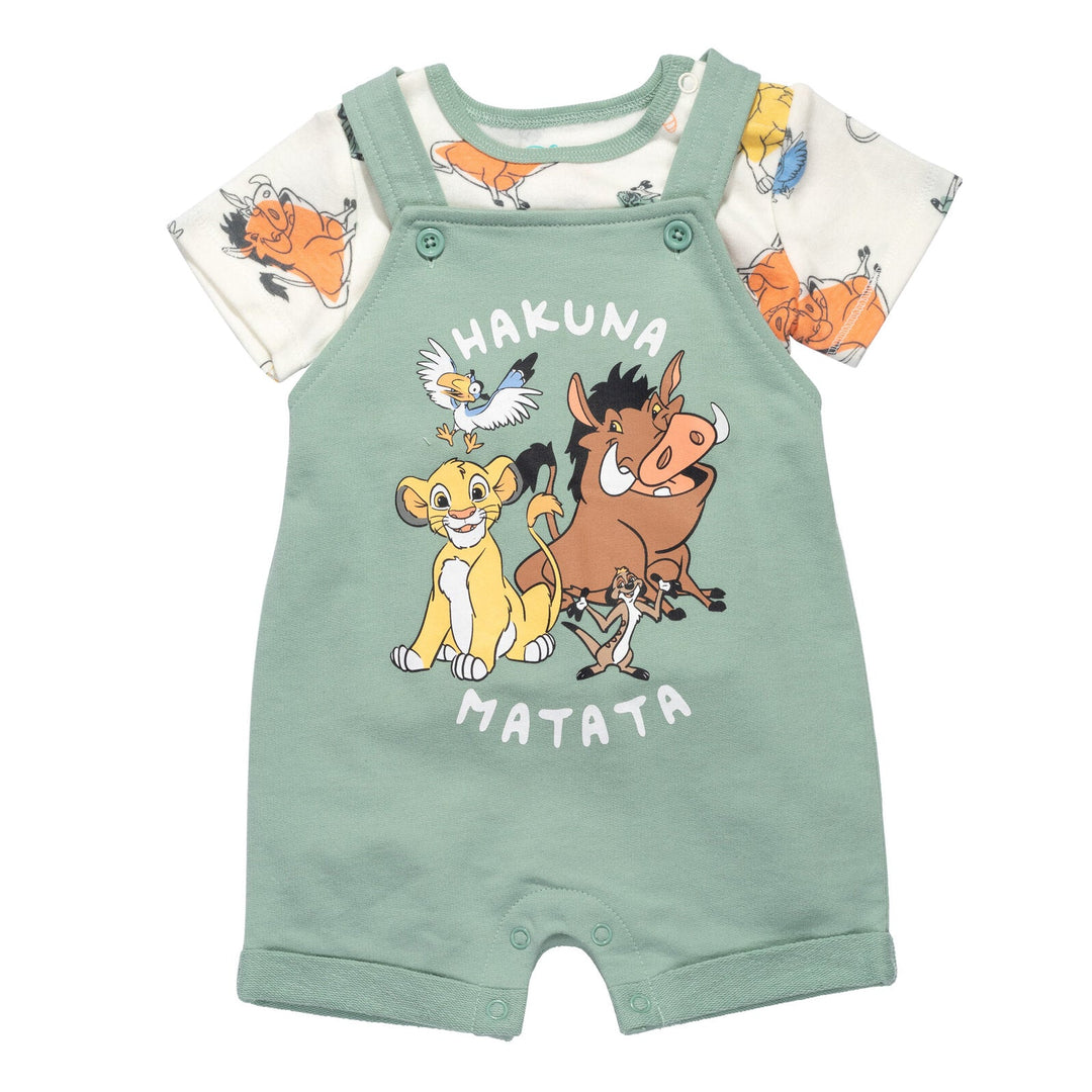 Disney Lion King French Terry Short Overalls T-Shirt and Hat 3 Piece Outfit Set - imagikids