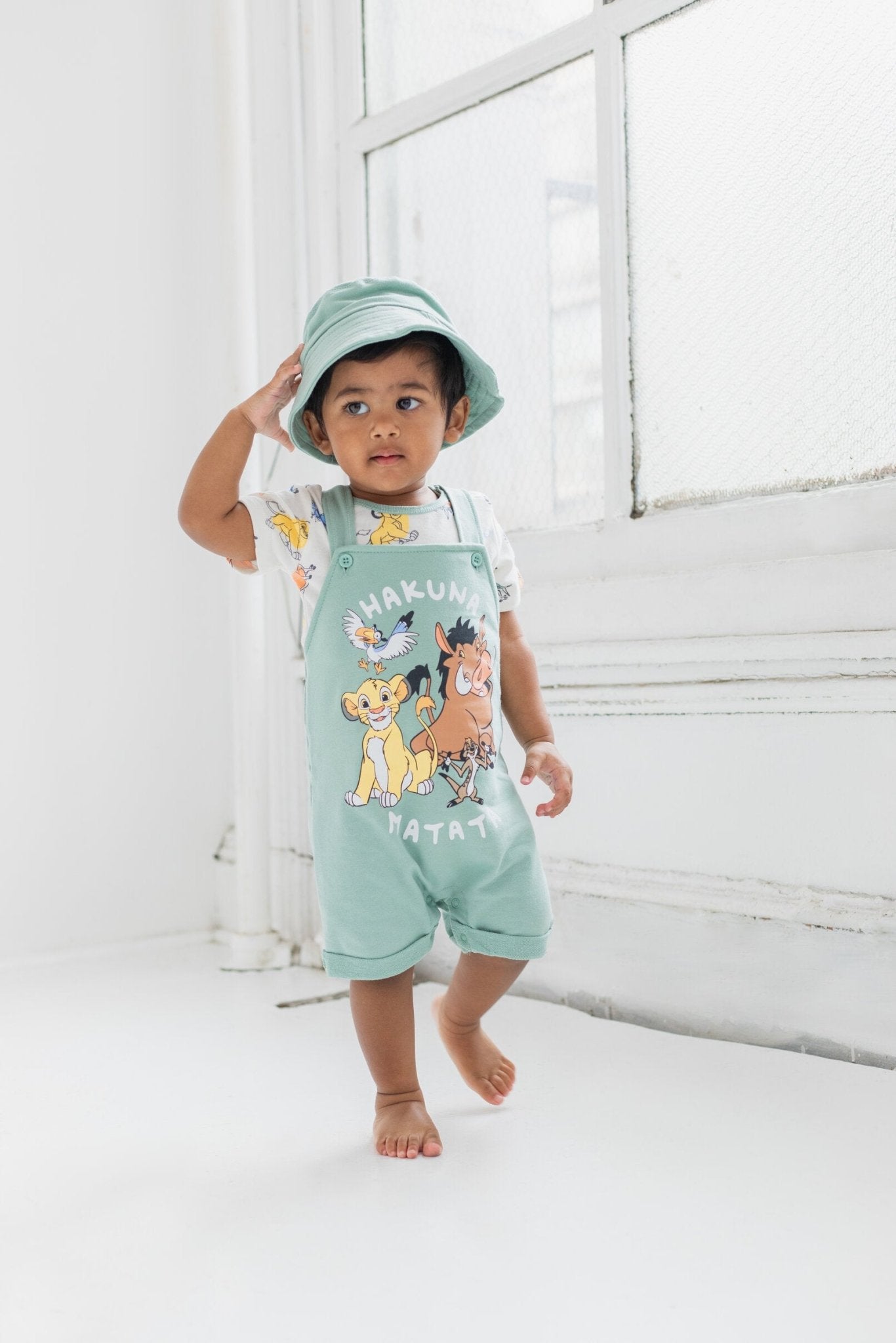 Disney Lion King French Terry Short Overalls T-Shirt and Hat 3 Piece Outfit Set - imagikids
