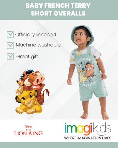 Disney Lion King French Terry Short Overalls T-Shirt and Hat 3 Piece Outfit Set - imagikids
