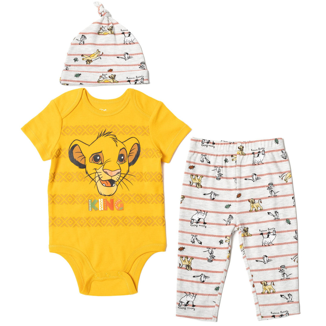 Disney Lion King Simba Bodysuit Pants and Hat 3 Piece Outfit Set - imagikids