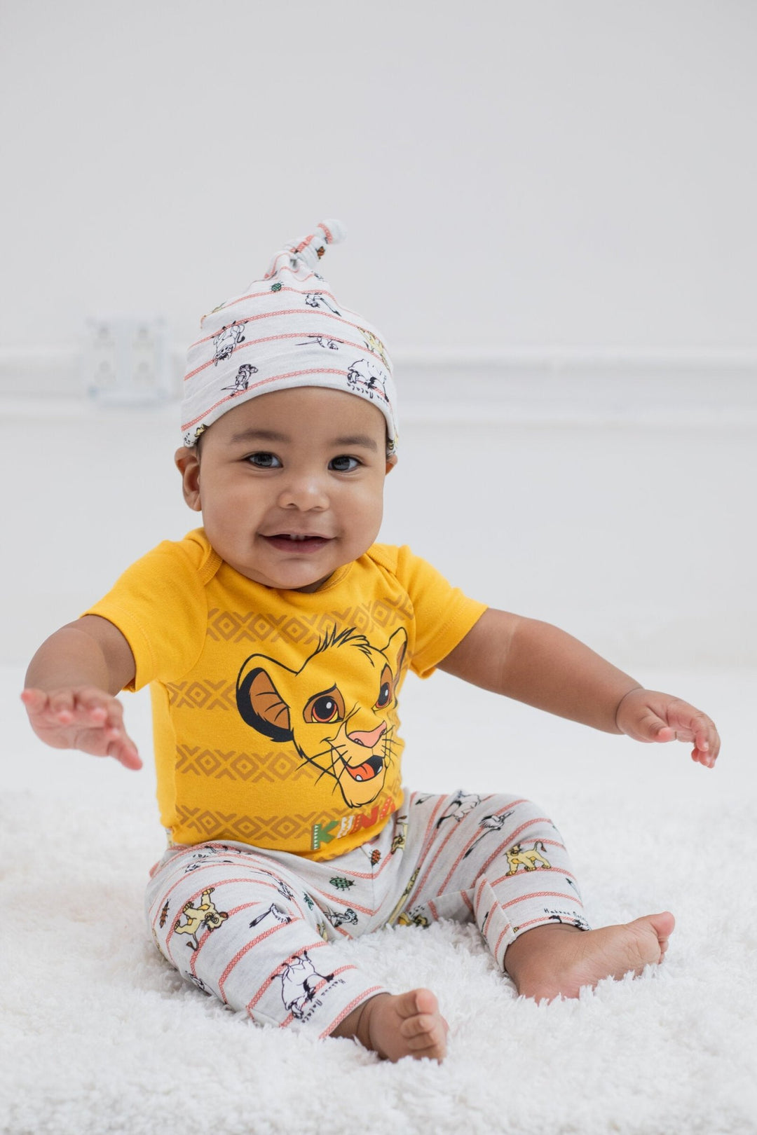 Disney Lion King Simba Bodysuit Pants and Hat 3 Piece Outfit Set - imagikids