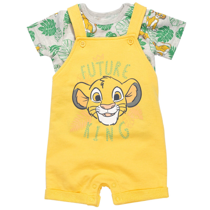 Disney Lion King Simba French Terry Short Overalls T-Shirt and Hat 3 Piece Outfit Set - imagikids