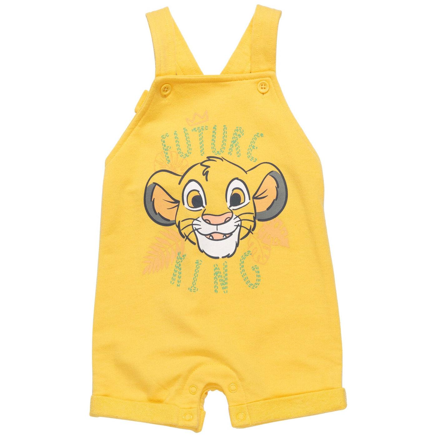 Disney Lion King Simba French Terry Short Overalls T-Shirt and Hat 3 Piece Outfit Set - imagikids