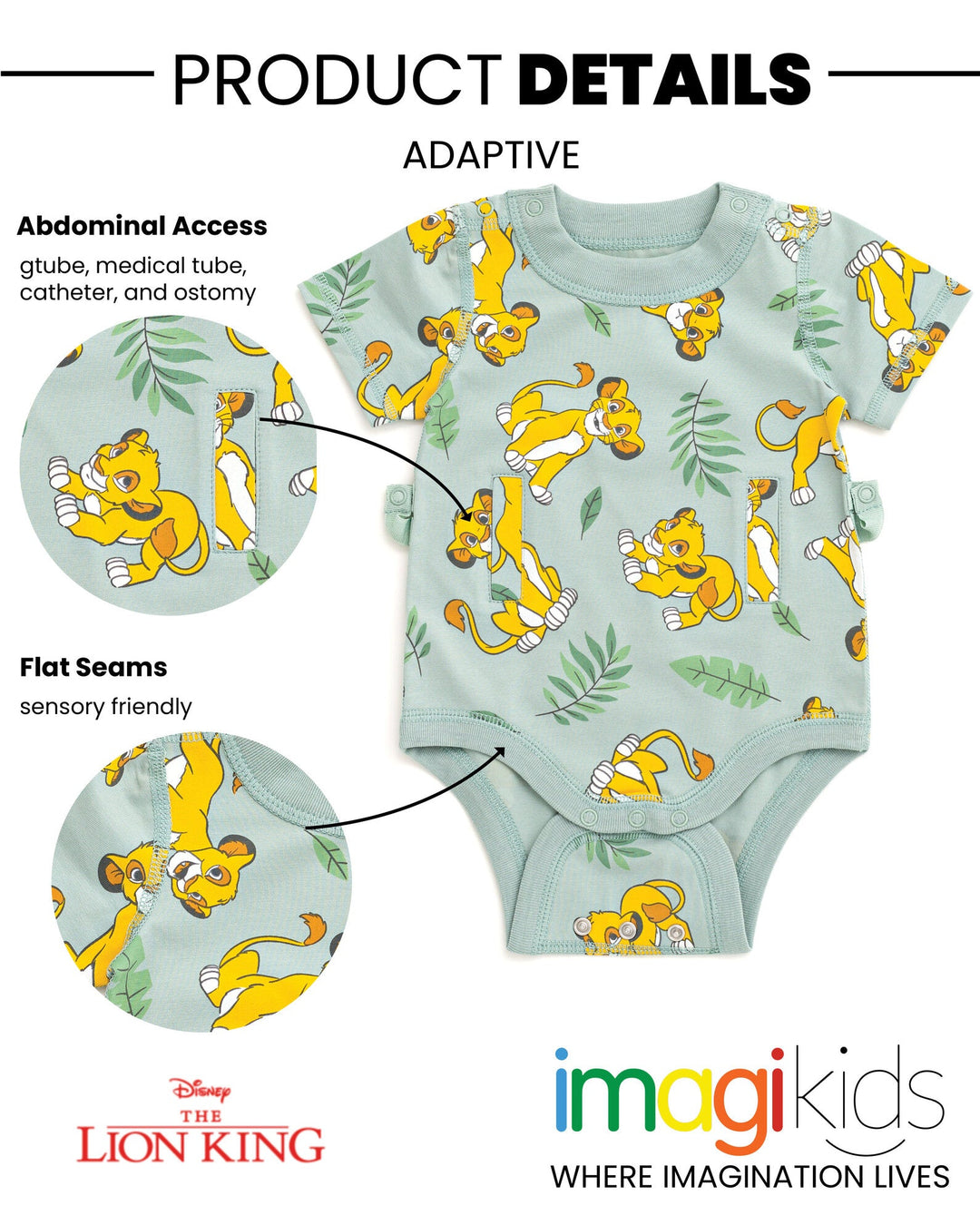 Disney Lion King Simba G-Tube Adaptive Bodysuit - imagikids