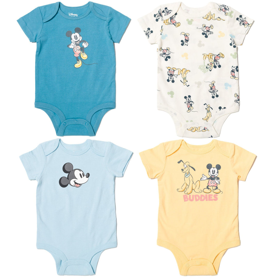 Disney Mickey Mouse 4 Pack Cuddly Snap Bodysuits made with Organic Cotton - imagikids