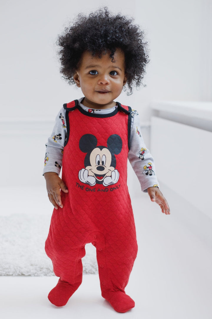 Disney Mickey Mouse Cuddly Long Sleeve Bodysuit & Snap Bib Overalls - imagikids