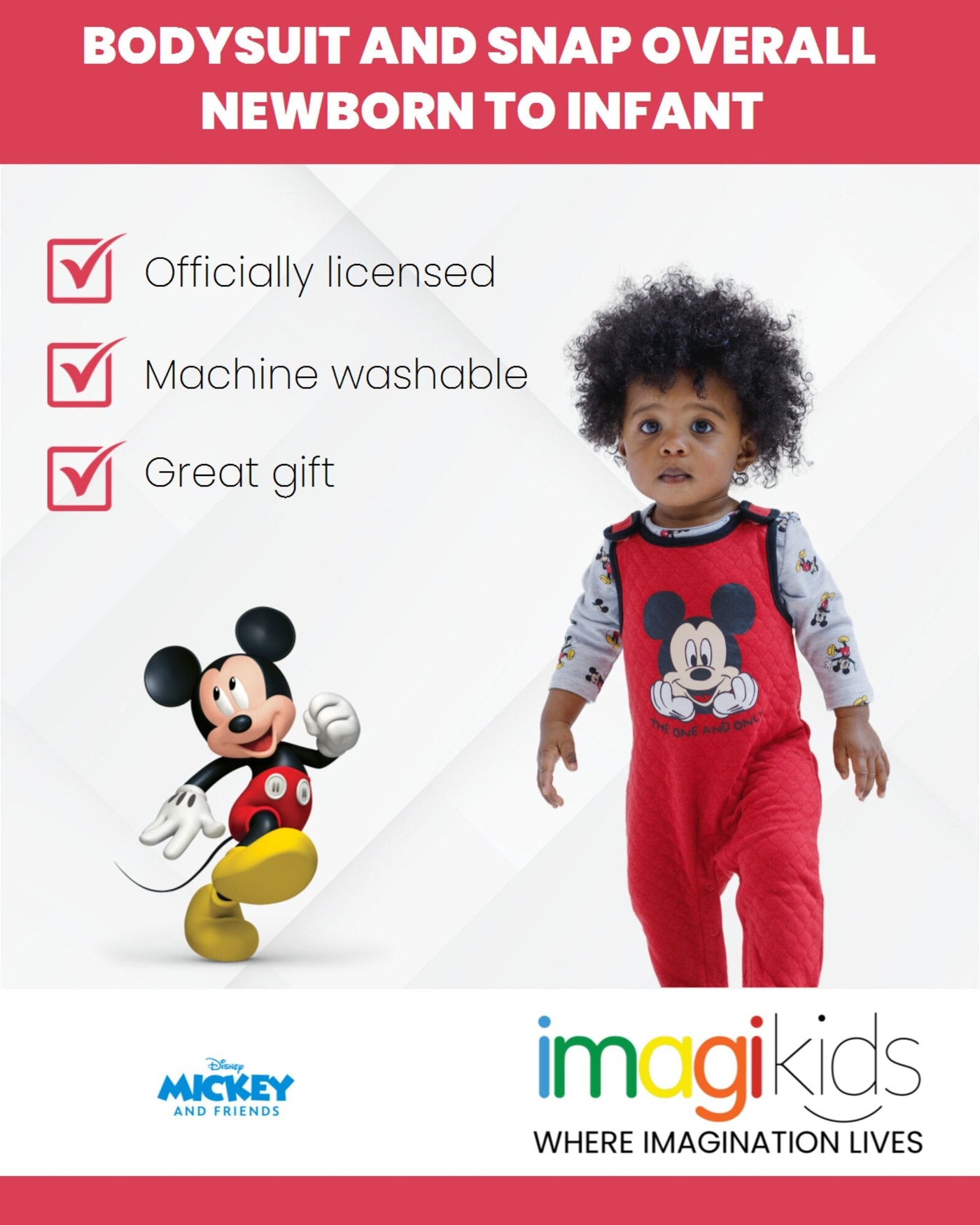 Disney Mickey Mouse Cuddly Long Sleeve Bodysuit & Snap Bib Overalls - imagikids