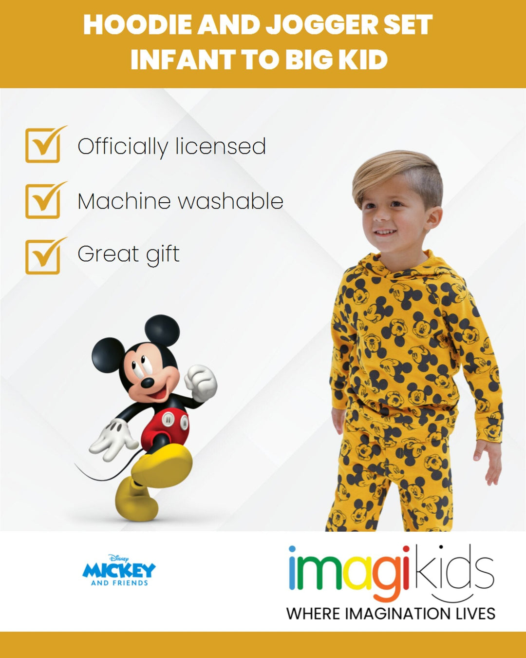 Disney Mickey Mouse French Terry Pullover Hoodie & Jogger Pants - imagikids