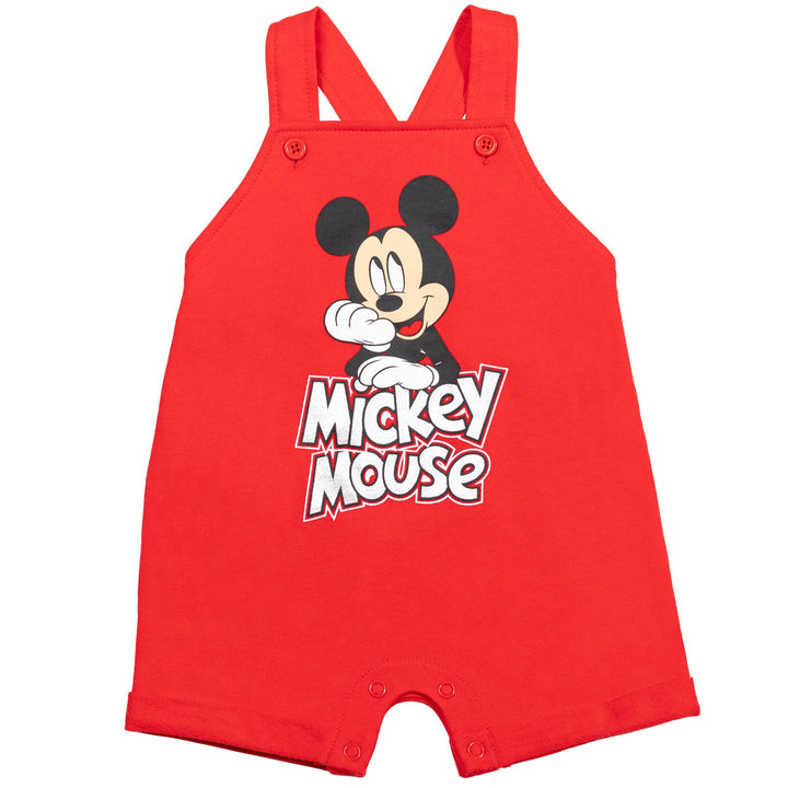 Disney Mickey Mouse French Terry Short Overalls T-Shirt and Hat 3 Piece Outfit Set - imagikids