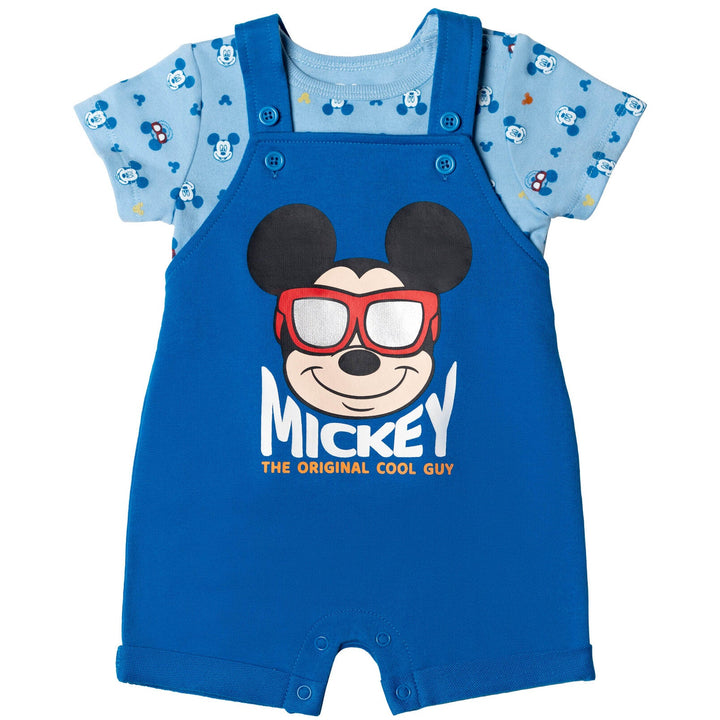 Disney Mickey Mouse French Terry Short Overalls T-Shirt and Hat 3 Piece Outfit Set - imagikids