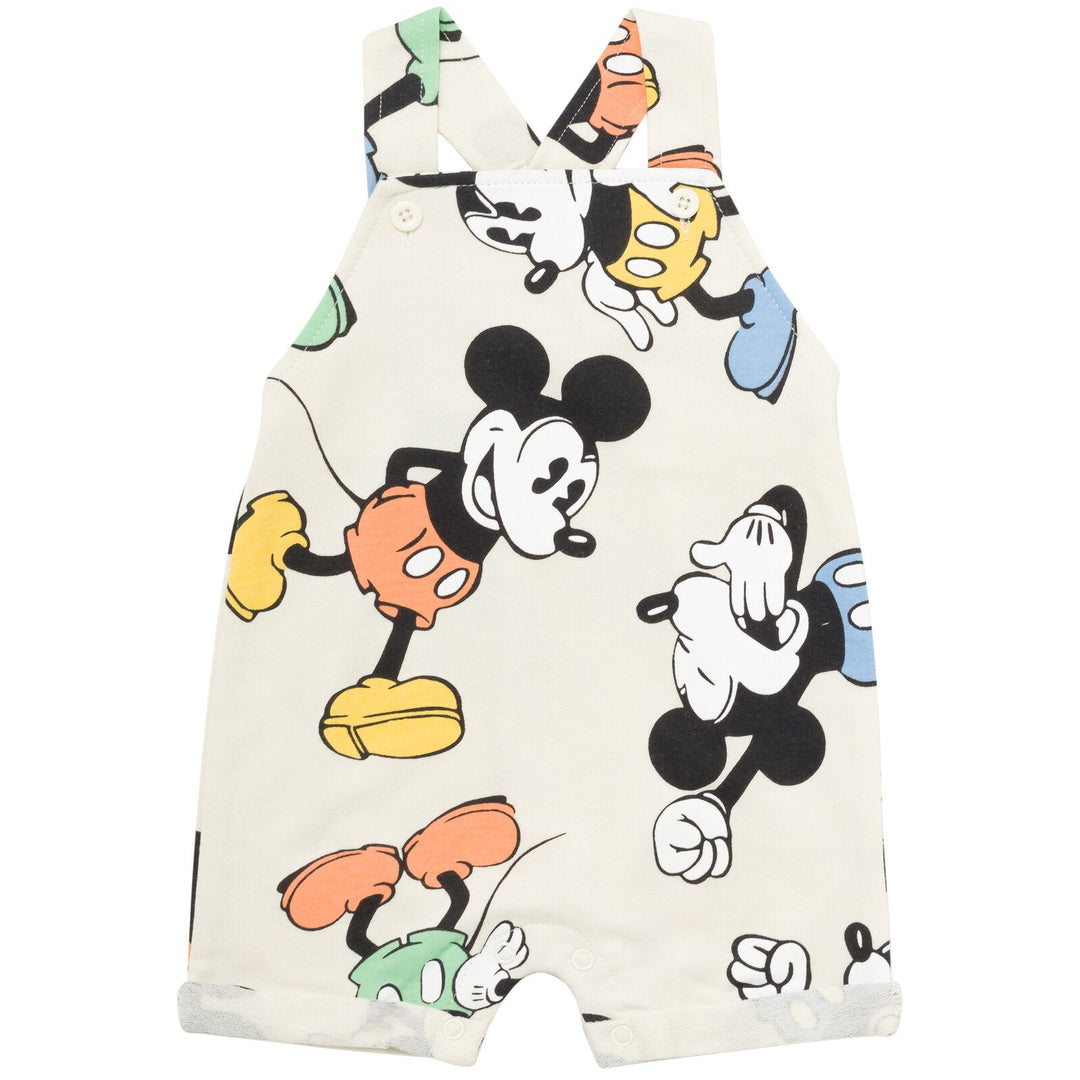 Disney Mickey Mouse French Terry Short Overalls T-Shirt and Hat 3 Piece Outfit Set - imagikids