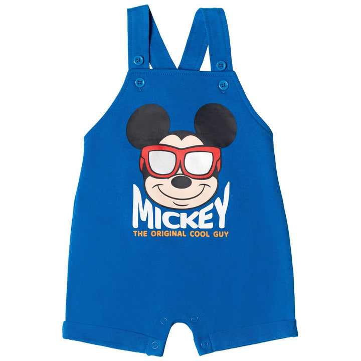 Disney Mickey Mouse French Terry Short Overalls T-Shirt and Hat 3 Piece Outfit Set - imagikids