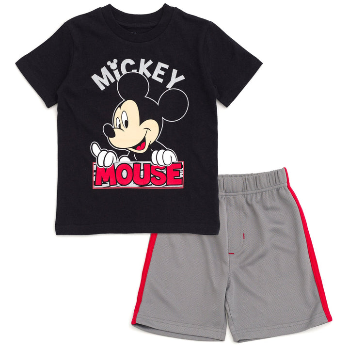 Disney Mickey Mouse Metallic Print T-Shirt and Mesh Shorts Outfit Set - imagikids