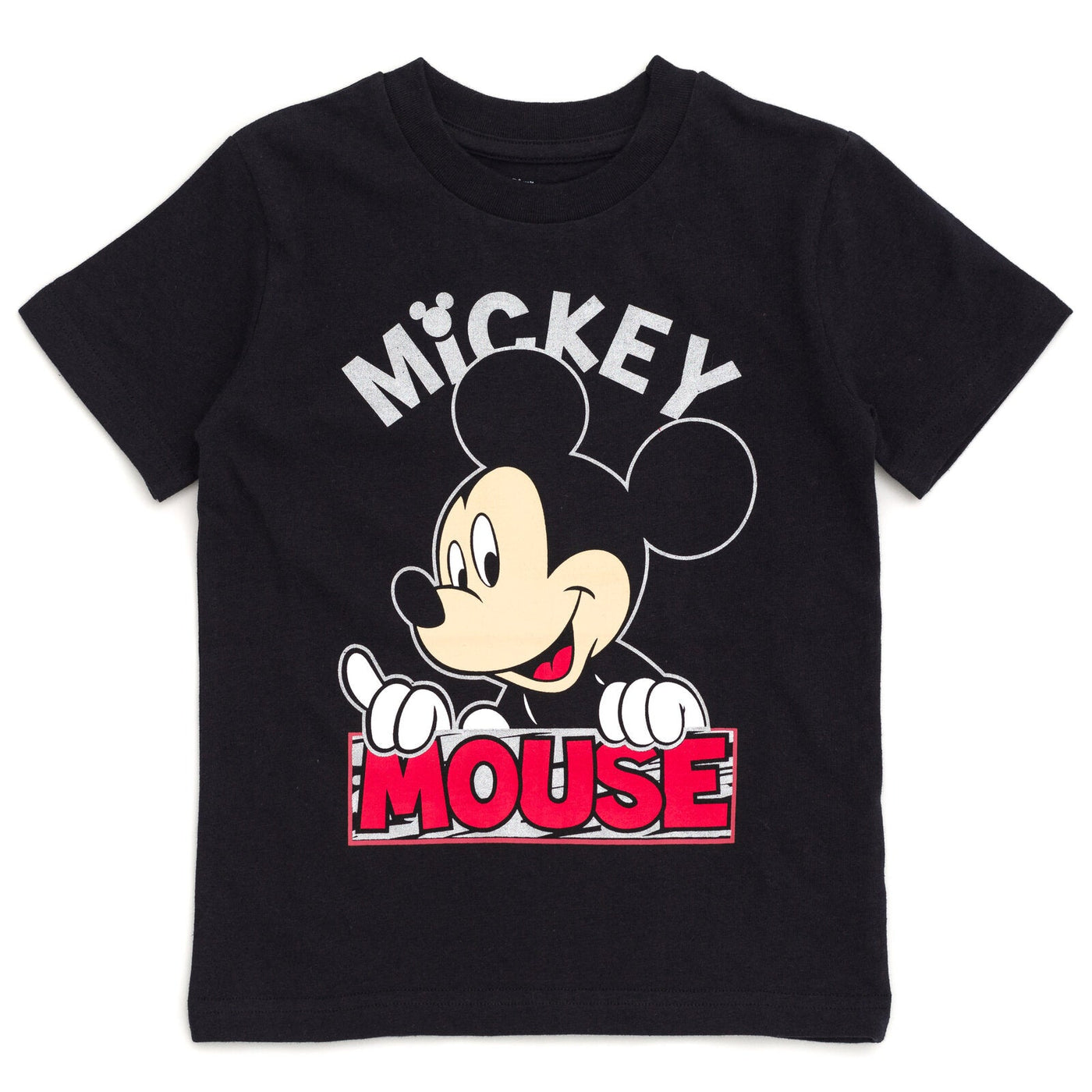 Disney Mickey Mouse Metallic Print T-Shirt and Mesh Shorts Outfit Set - imagikids