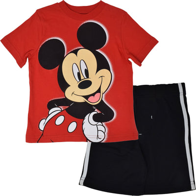 Disney Mickey Mouse Pullover T-Shirt and Mesh Shorts Outfit Set - imagikids