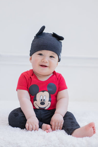 Disney Mickey Mouse Winnie the Pooh Baby Bodysuit Pants and Hat 3 Piece Outfit Set Newborn to Infant - imagikids
