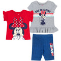Disney Minnie Mouse 3 Piece Outfit Set: Peplum Graphic T-Shirt Tank Top Bike Shorts