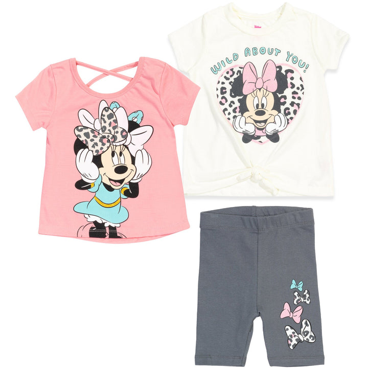 Disney Minnie Mouse 3 Piece Outfit Set: Peplum Graphic T-Shirt Tank Top Bike Shorts - imagikids