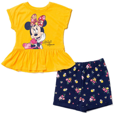 Disney Minnie Mouse Peplum T-Shirt and French Terry Shorts Outfit Set - imagikids