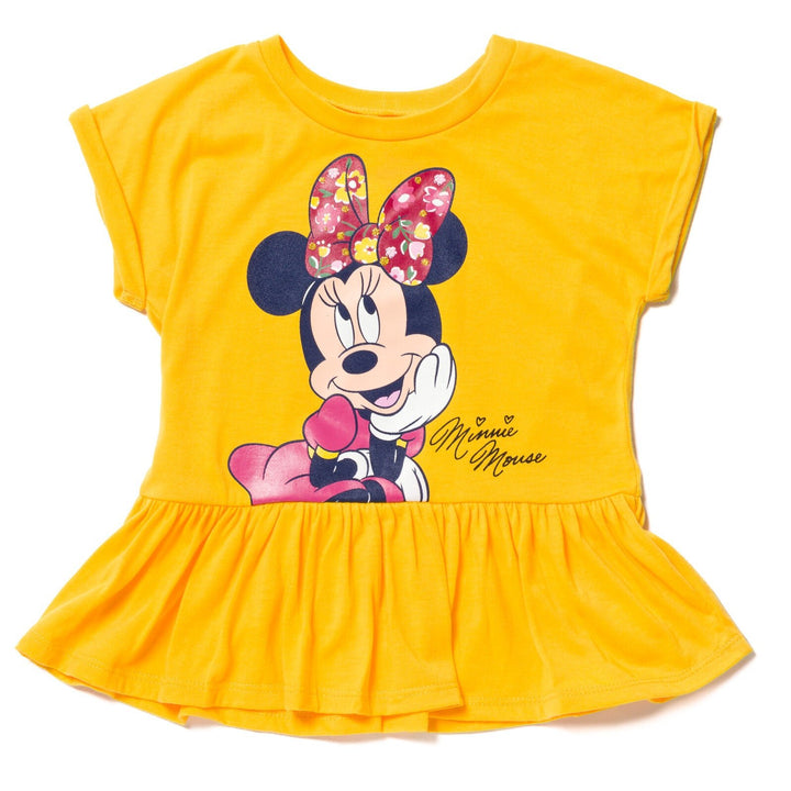 Disney Minnie Mouse Peplum T-Shirt and French Terry Shorts Outfit Set - imagikids