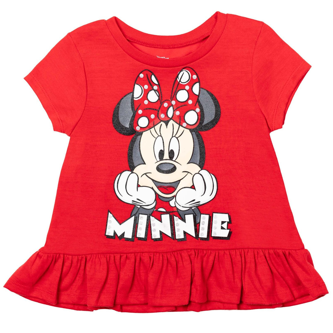 Disney Minnie Mouse Peplum T-Shirt Leggings and Scrunchie 3 Piece Outfit Set - imagikids