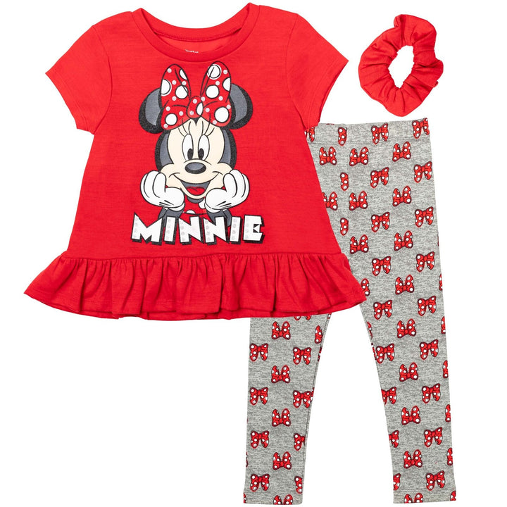 Disney Minnie Mouse Peplum T-Shirt Leggings and Scrunchie 3 Piece Outfit Set - imagikids