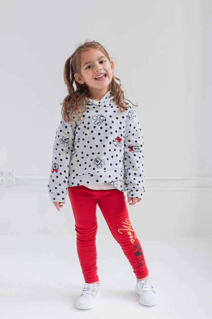 Disney Minnie Mouse Pullover Crossover Fleece Hoodie T-Shirt and Leggings 3 Piece Outfit Set - imagikids