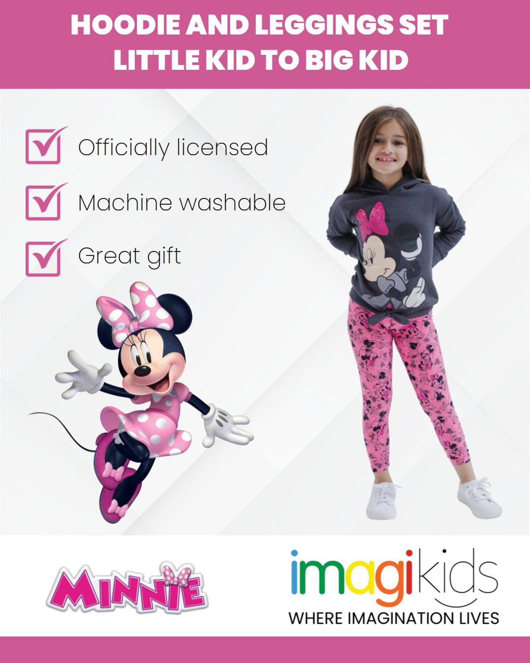 Disney Minnie Mouse Pullover Fleece Hoodie and Leggings Outfit Set - imagikids