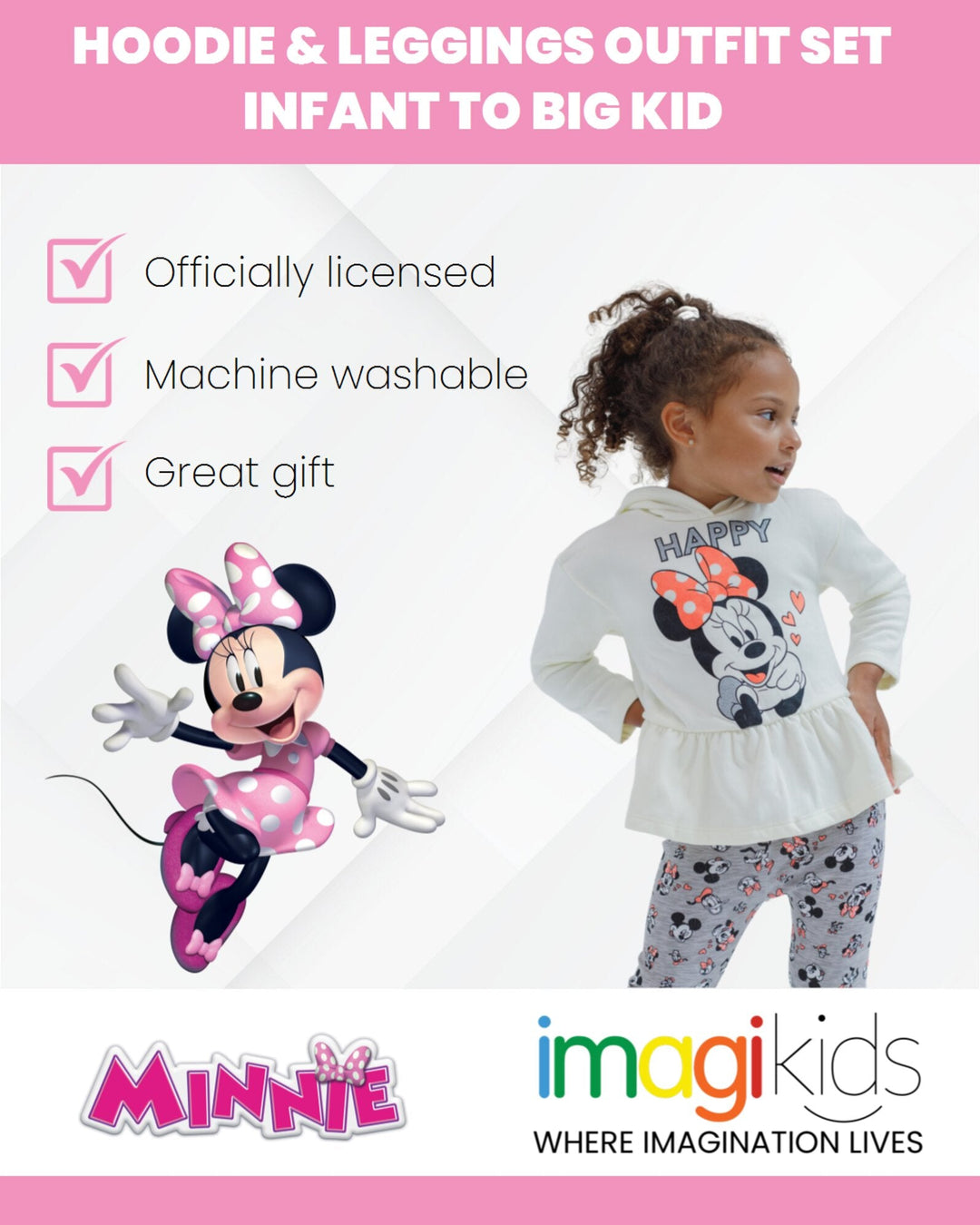 Disney Minnie Mouse Pullover Fleece Hoodie and Leggings Outfit Set - imagikids