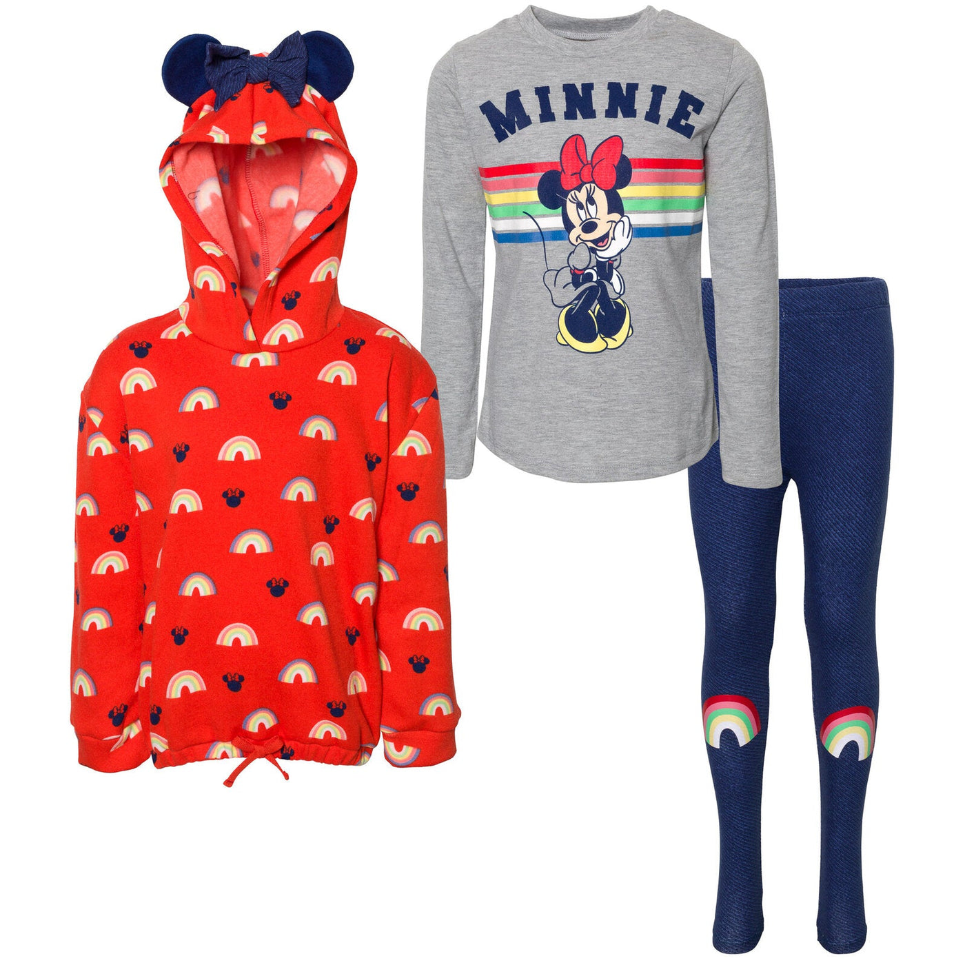 Disney Minnie Mouse Pullover Fleece Hoodie T-Shirt and Leggings 3 Piece Outfit Set - imagikids