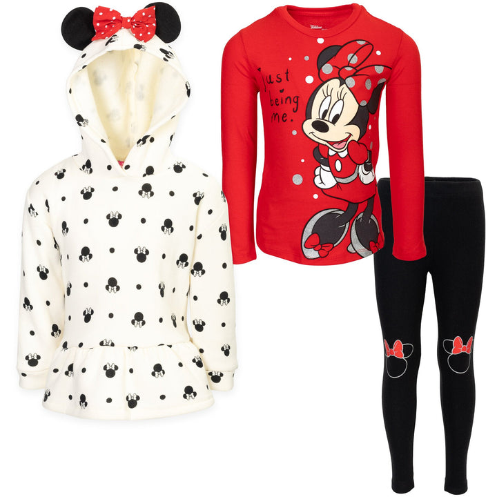 Disney Minnie Mouse Pullover Fleece Hoodie T-Shirt and Leggings 3 Piece Outfit Set - imagikids